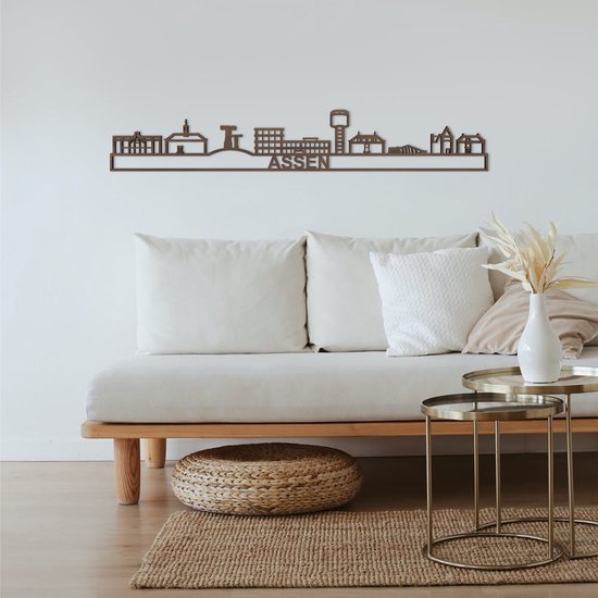 Skyline Assen Notenhout 130 Cm Wanddecoratie Voor Aan De Muur Met Tekst City Shapes