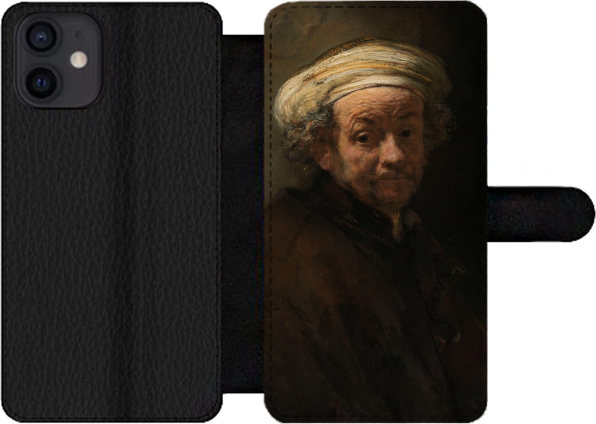 Telefoonhoesje Geschikt voor iPhone 12 telefoonhoesje - Zelfportret als de apostel Paulus - Schilderij van Rembrandt van Rijn - Met vakjes - Wallet case met magneetsluiting