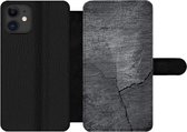 Bookcase Geschikt voor iPhone 12 Pro Max telefoonhoesje - Beton print - Zwart - Scheur - Met vakjes - Wallet case met magneetsluiting