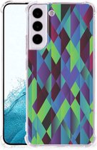 TPU Silicone Hoesje Geschikt voor Samsung Galaxy S22 Telefoonhoesje met doorzichtige rand Abstract Groen Blauw