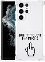 Smartphonehoesje Geschikt voor Samsung Galaxy S22 Ultra Telefoon Hoesje met doorzichtige rand Finger Don't Touch My Phone
