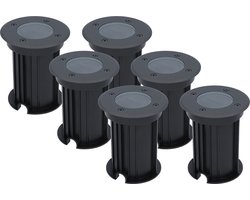 HOFTRONIC - Set van 6 Maisy LED Grondspot Zwart - GU10 Fitting - Rond Aluminium - 5 Watt 400 Lumen - Tuinspots, Padverlichting en Opritverlichting