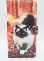 P.C.K. Hoesje/Boekhoesje/Bookcase kat print geschikt voor Samsung Galaxy S21 MET Glasfolie