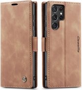 Caseme - Telefoonhoesje geschikt voor Samsung Galaxy S22 Ultra 5G - Retro Wallet Book Case - Magneetsluiting - Licht Bruin