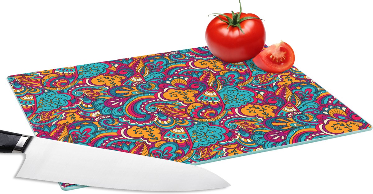 Glazen Snijplank - 28x20 - Hippie - Flora - Abstract - Patroon - Snijplanken Glas