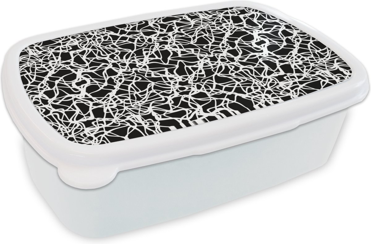 Broodtrommel Wit - Lunchbox - Brooddoos - Patroon - Abstract - Zwart Wit - 18x12x6 cm - Volwassenen