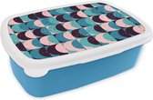 Broodtrommel Blauw - Lunchbox - Brooddoos - Meisjes - Verf - Patronen - Girl - Kids - Kinderen - 18x12x6 cm - Kinderen - Jongen