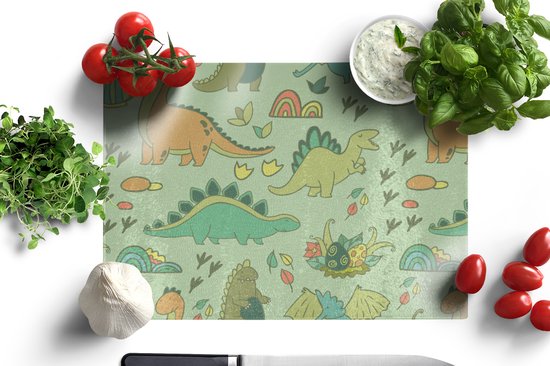 Planche à Verres - 39x28 - Motifs - Dino - Vert - Garçon - Enfant - Enfants - Kids - Planches à découper en Glas