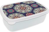 Broodtrommel Wit - Lunchbox - Brooddoos - Bohemian - Mandala - Patronen - 18x12x6 cm - Volwassenen