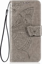 iPhone SE 2022 Book Case Hoesje met Patroon - Vlinderpatroon - PU Leer - Pasjeshouder - Apple iPhone SE 2022 - Grijs