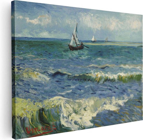 Artaza Canvas Schilderij Zeegezicht bij Les Saintes-Maries-de-la-Mer - Vincent van Gogh - 40x30 - Klein - Poster Foto op Canvas - Canvas Print