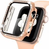 Strap-it Diamond Case - Geschikt voor Apple Watch case - Hoesje geschikt voor Apple Watch 4/5/6/SE case - Rose gold - iWatch cover voor maat 40 mm