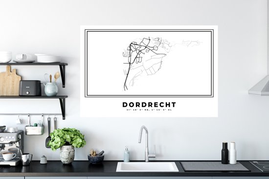 Stickers muraux - Pays Nederland - Dordrecht - Plan de la ville - Carte - Zwart Wit - Carte - 120x80 cm - Feuille adhésive