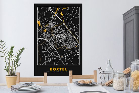 Stickers muraux - Boxtel - Black and Gold et Or - Plan de la ville - Plan - Carte - 80x120 cm - Film adhésif