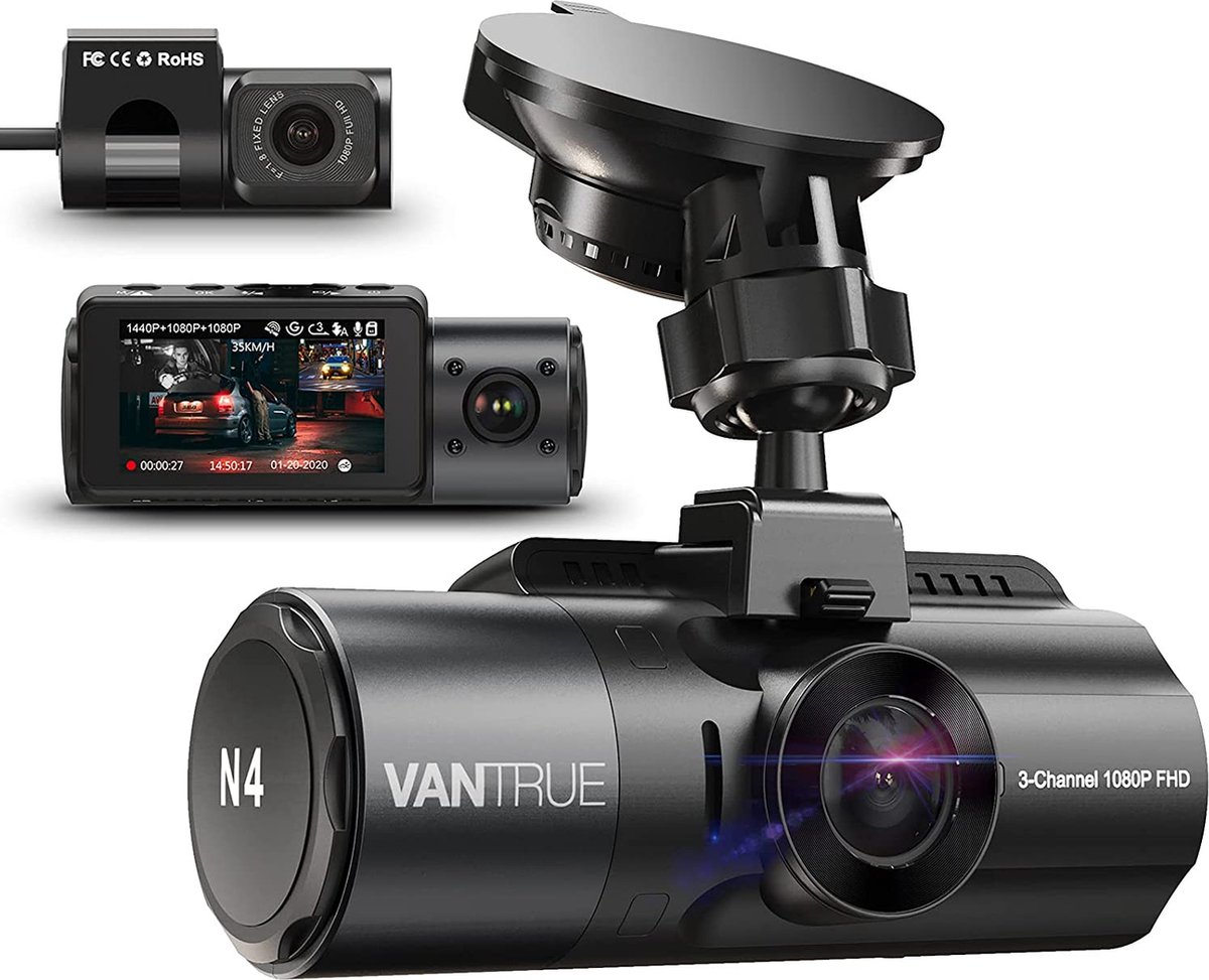 Dashcam Full HD 1080p, Caméra Avant et Caméra Intérieure avec Micro + Caméra  de Recul pour Voiture - Français