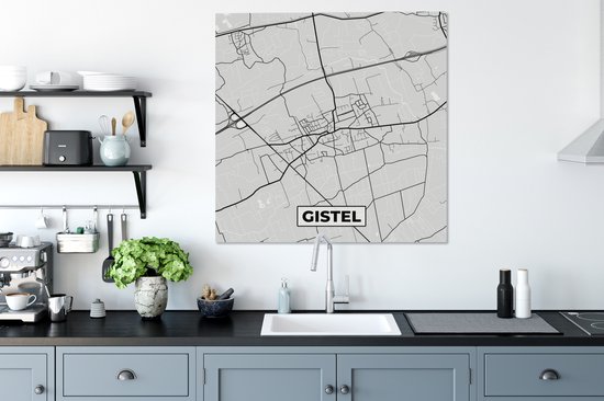 Toile Peinture Plan de Ville – Carte – België – Zwart Wit – Gistel – Carte - 90x90 cm - Décoration murale