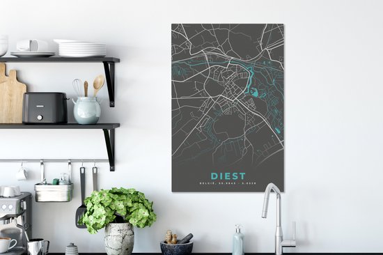 Toile Peinture België – Diest – Plan de Ville – Carte – Blauw – Carte - 60x90 cm - Décoration murale