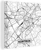Canvas Schilderij België – Kortrijk – Stadskaart – Kaart – Zwart Wit – Plattegrond - 50x50 cm - Wanddecoratie