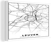 Canvas Schilderij België – Leuven – Stadskaart – Kaart – Zwart Wit – Plattegrond - 60x40 cm - Wanddecoratie