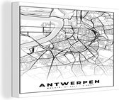 Canvas Schilderij België – Antwerpen – Stadskaart – Kaart – Zwart Wit – Plattegrond - 30x20 cm - Wanddecoratie