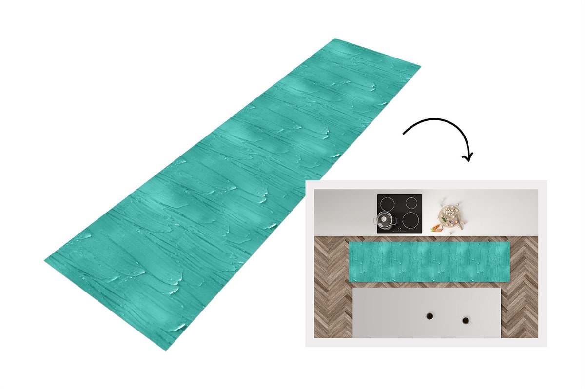 Keukenloper - Loper keuken - Verf - Patronen - Turquoise - 240x60 cm - Keukenloper vinyl
