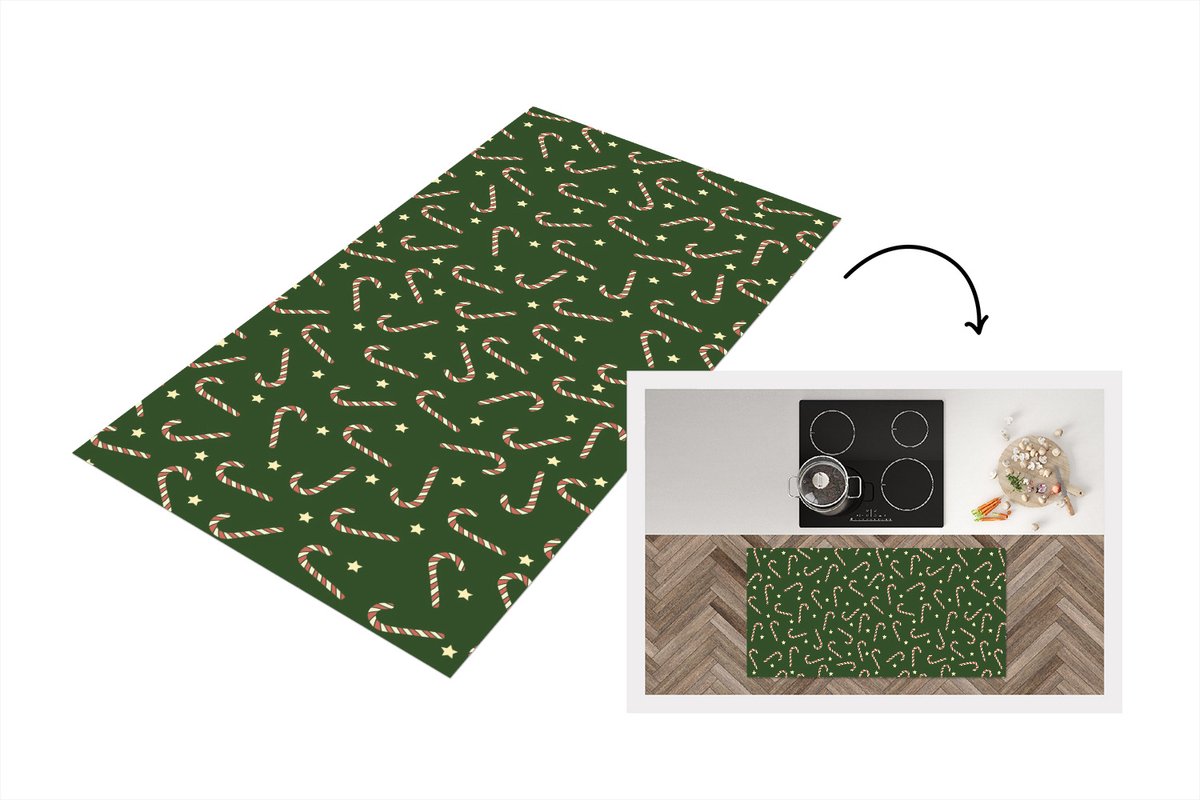 KitchenYeah Keukenloper - Loper keuken - Kerstmis - Patronen - Zuurstok - Sterren - 120x60 cm - Keukenloper vinyl Multicolor