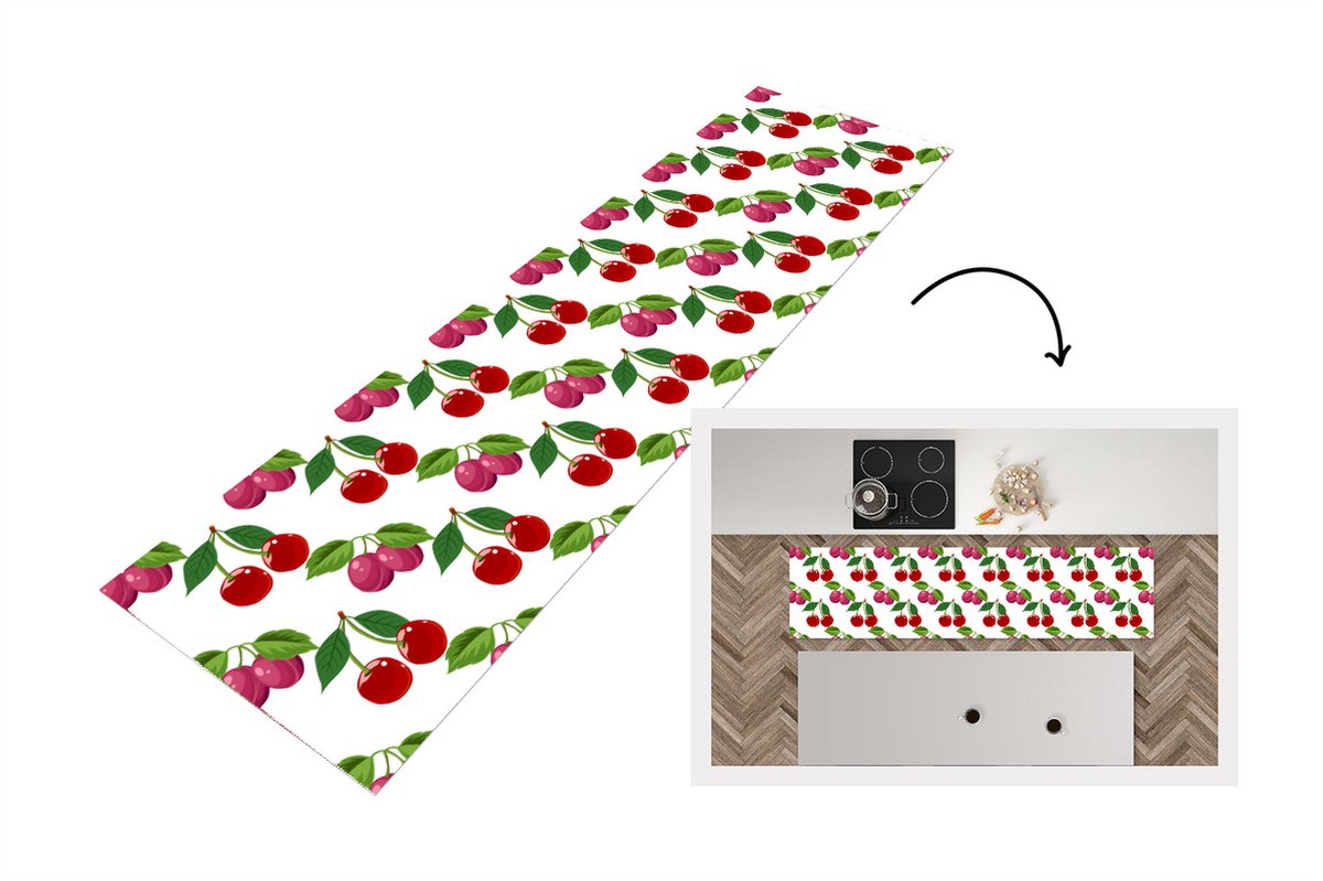KitchenYeah Keukenloper - Loper keuken - Kersen - Patronen - Fruit - 240x60 cm - Keukenloper vinyl Multicolor