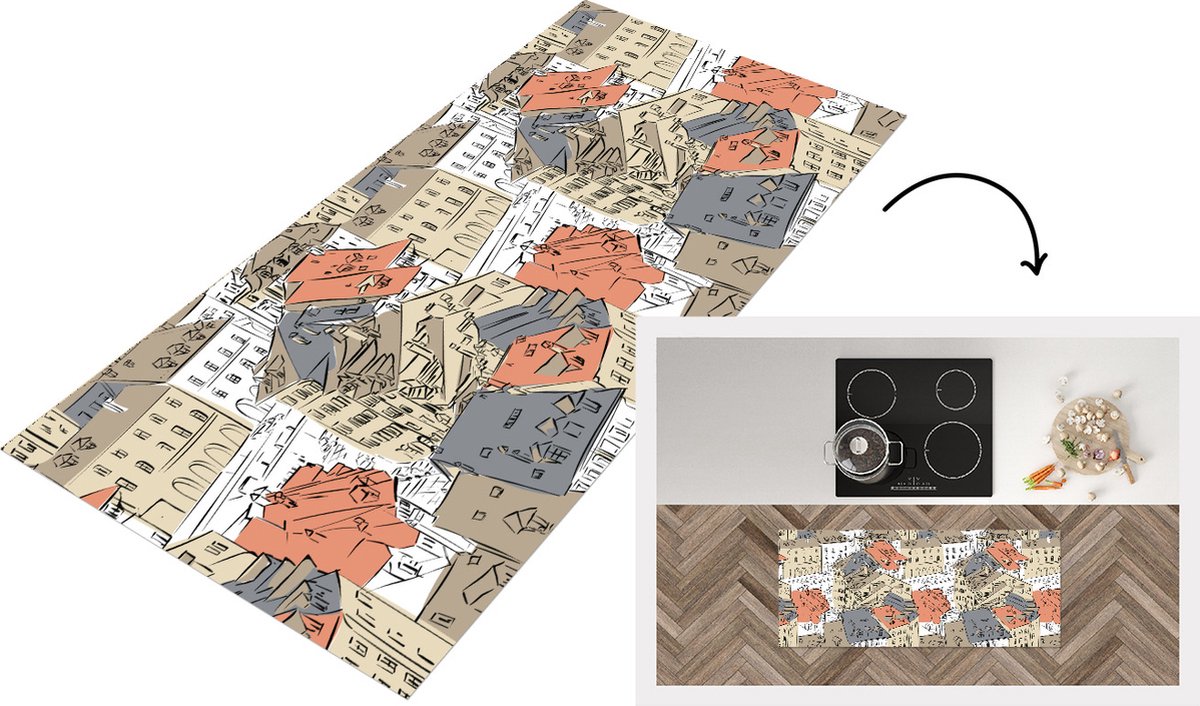 KitchenYeah Keukenloper - Loper keuken - Gebouw - Patronen - Steden - 120x50 cm - Keukenloper vinyl Multicolor