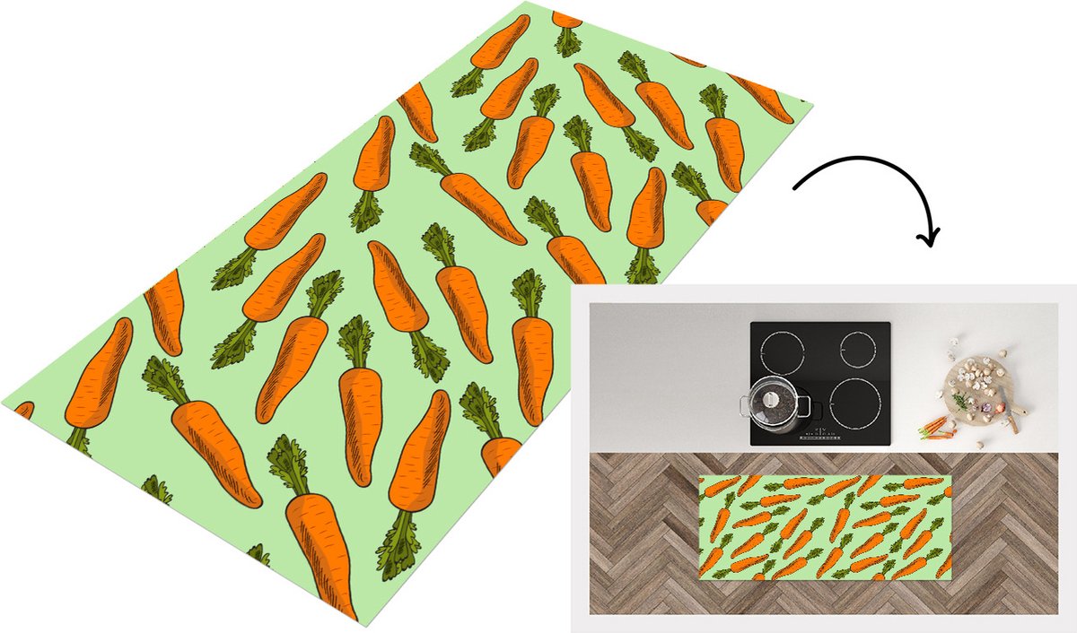 KitchenYeah Keukenloper - Loper keuken - Vintage - Wortel - Patronen - Groente - 120x50 cm - Keukenloper vinyl Multicolor