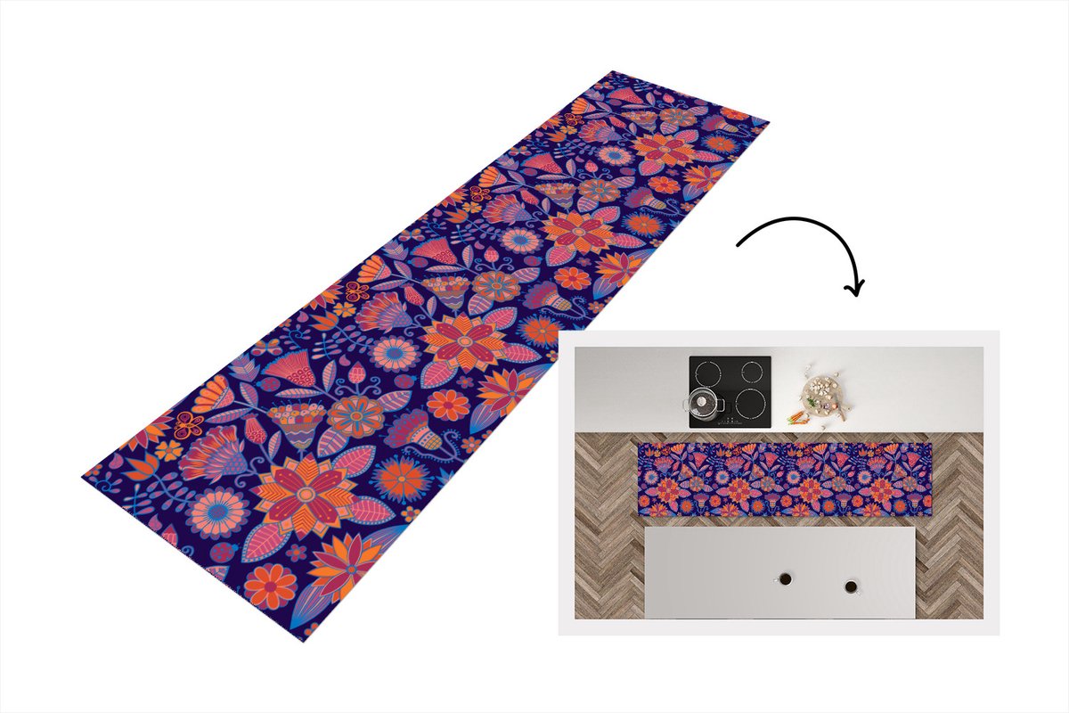 KitchenYeah Keukenloper - Loper keuken - Vlinder - Bloemen - Patronen - 240x60 cm - Keukenloper vinyl Multicolor