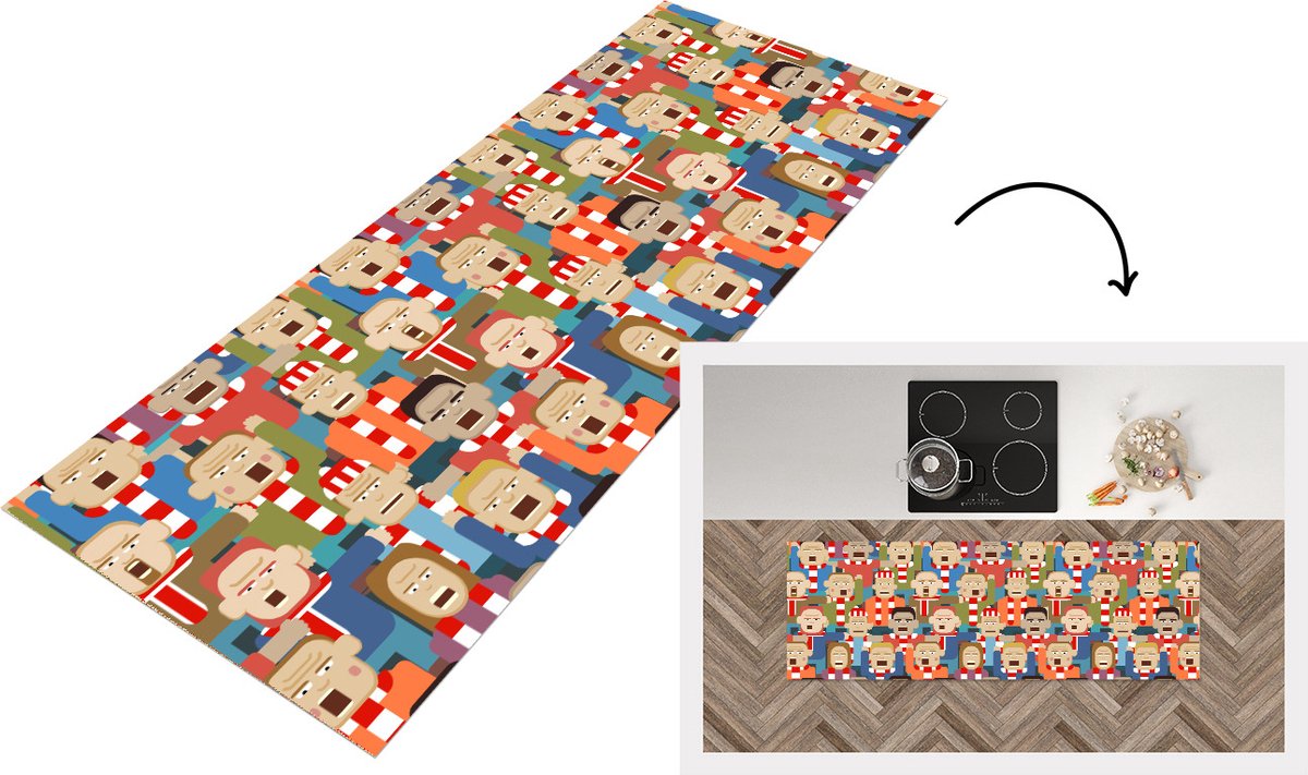 KitchenYeah Keukenloper - Loper keuken - Hooligans - Sport - Patronen - 180x60 cm - Keukenloper vinyl Multicolor