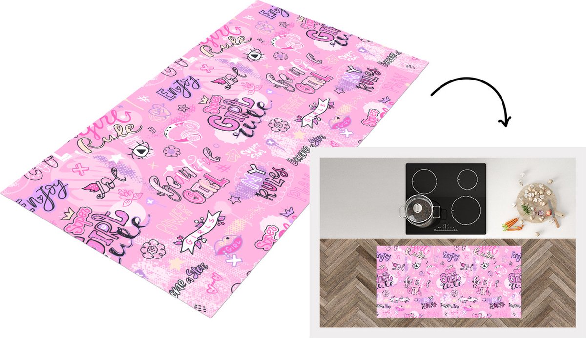 KitchenYeah Keukenloper - Loper keuken - Meisjes - Tiener - Roze - Quotes - Patronen - 120x60 cm - Keukenloper vinyl Multicolor