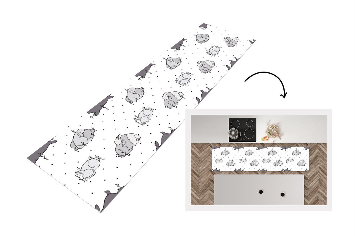 KitchenYeah Keukenloper - Loper keuken - Konijnen - Dieren - Slaap - Kinderen - Patronen - 200x50 cm - Keukenloper vinyl Multicolor