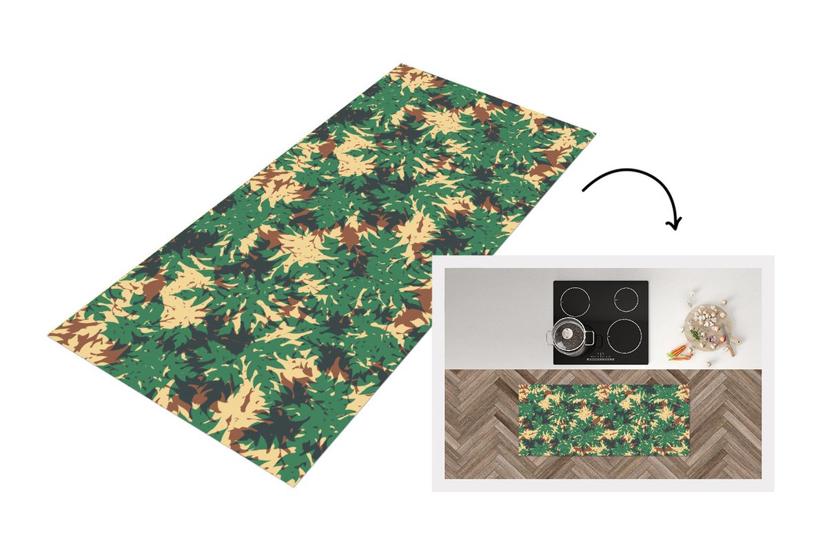 KitchenYeah Keukenloper - Loper keuken - Patronen - Jungle - Camouflage - 120x50 cm - Keukenloper vinyl Multicolor