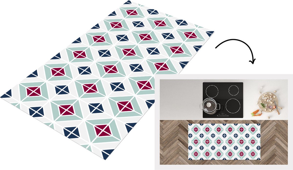 KitchenYeah Keukenloper - Loper keuken - Patronen - Tegel - Abstract - 120x60 cm - Keukenloper vinyl Multicolor