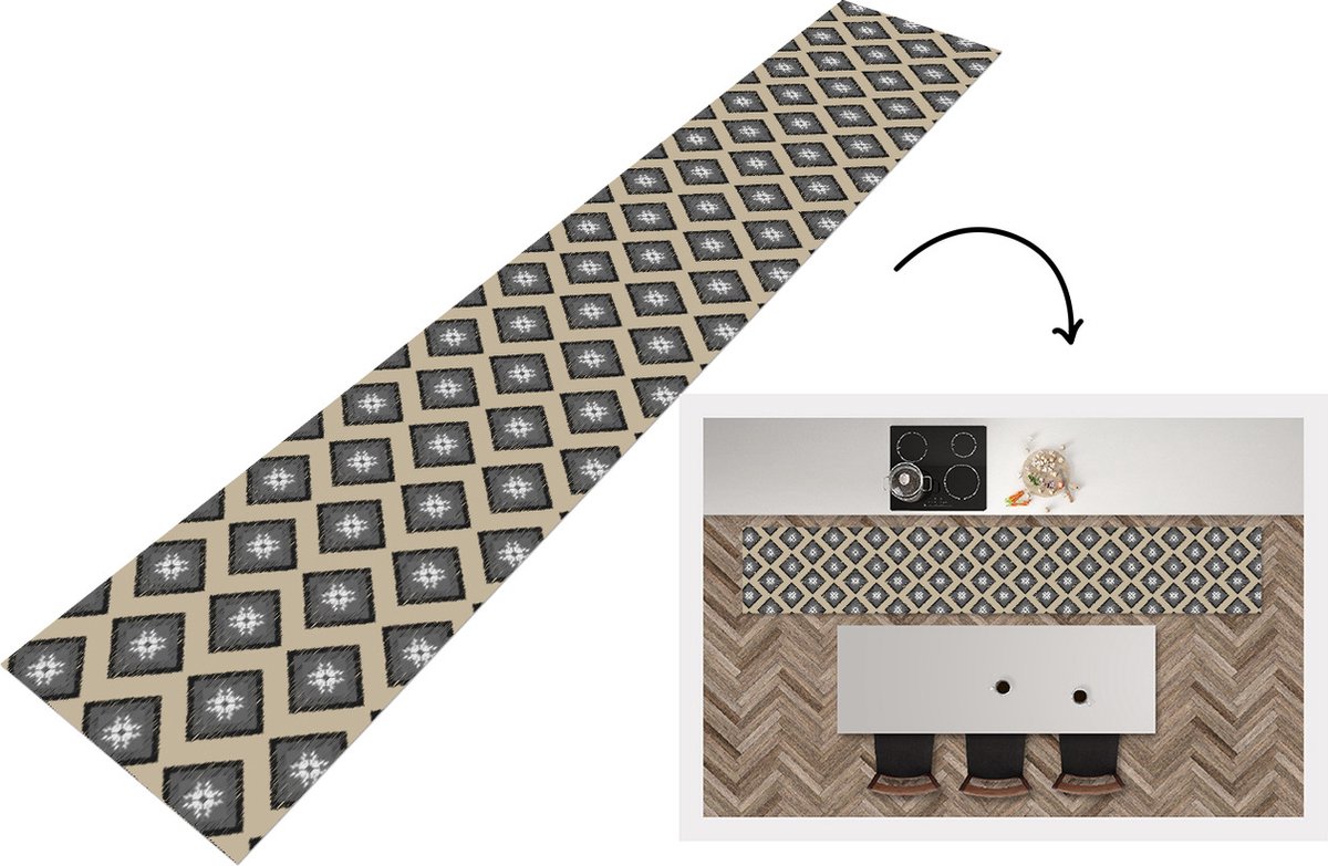 KitchenYeah Keukenloper - Loper keuken - Ruiten - Indonesië - Patronen - 300x50 cm - Keukenloper vinyl Multicolor