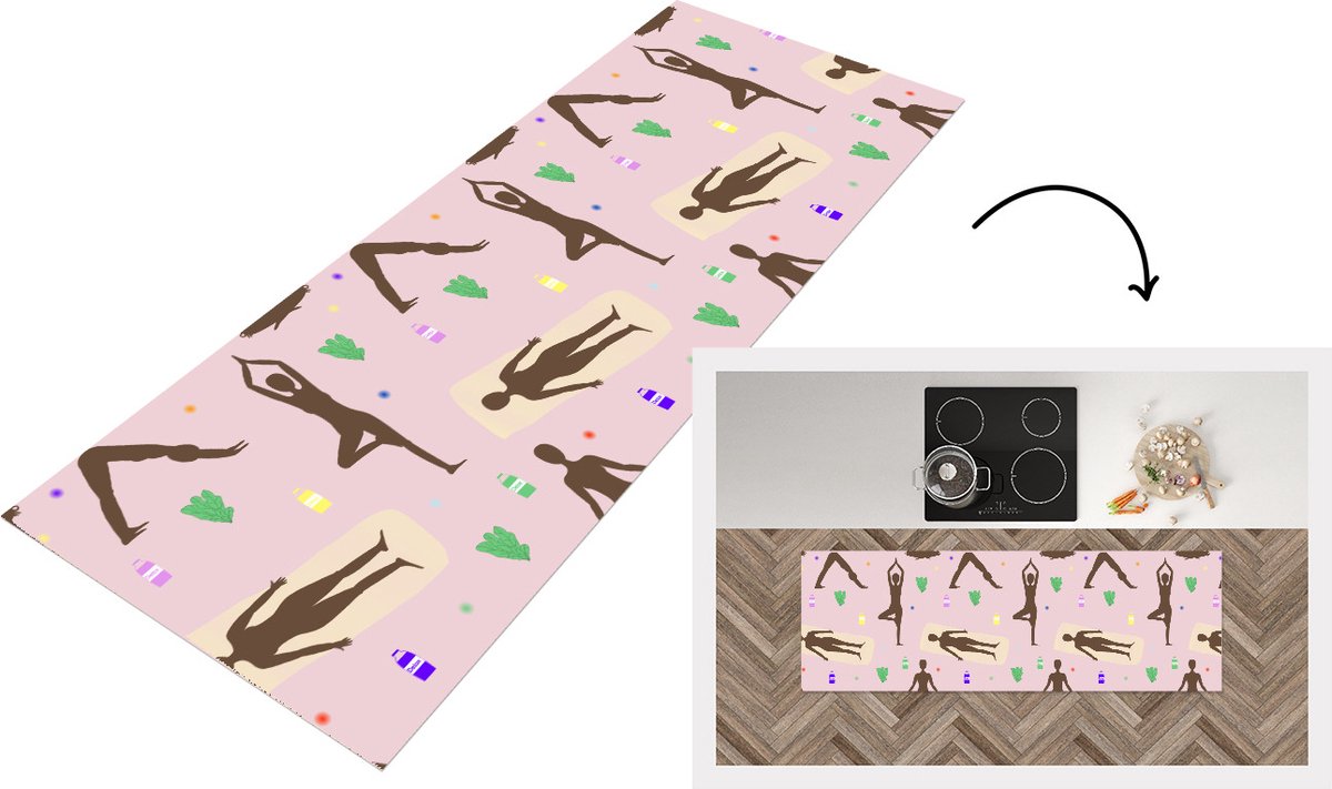 KitchenYeah Keukenloper - Loper keuken - Yoga - Zen - Patronen - 180x60 cm - Keukenloper vinyl Multicolor
