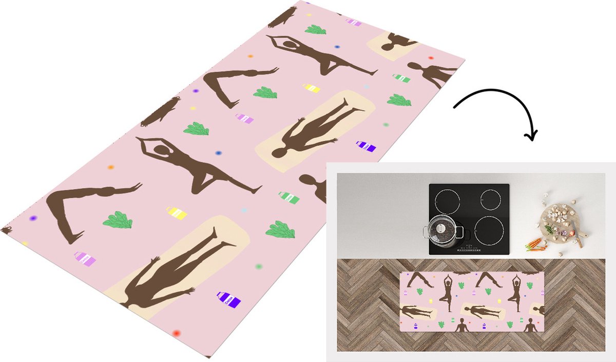 KitchenYeah Keukenloper - Loper keuken - Yoga - Zen - Patronen - 120x50 cm - Keukenloper vinyl Multicolor
