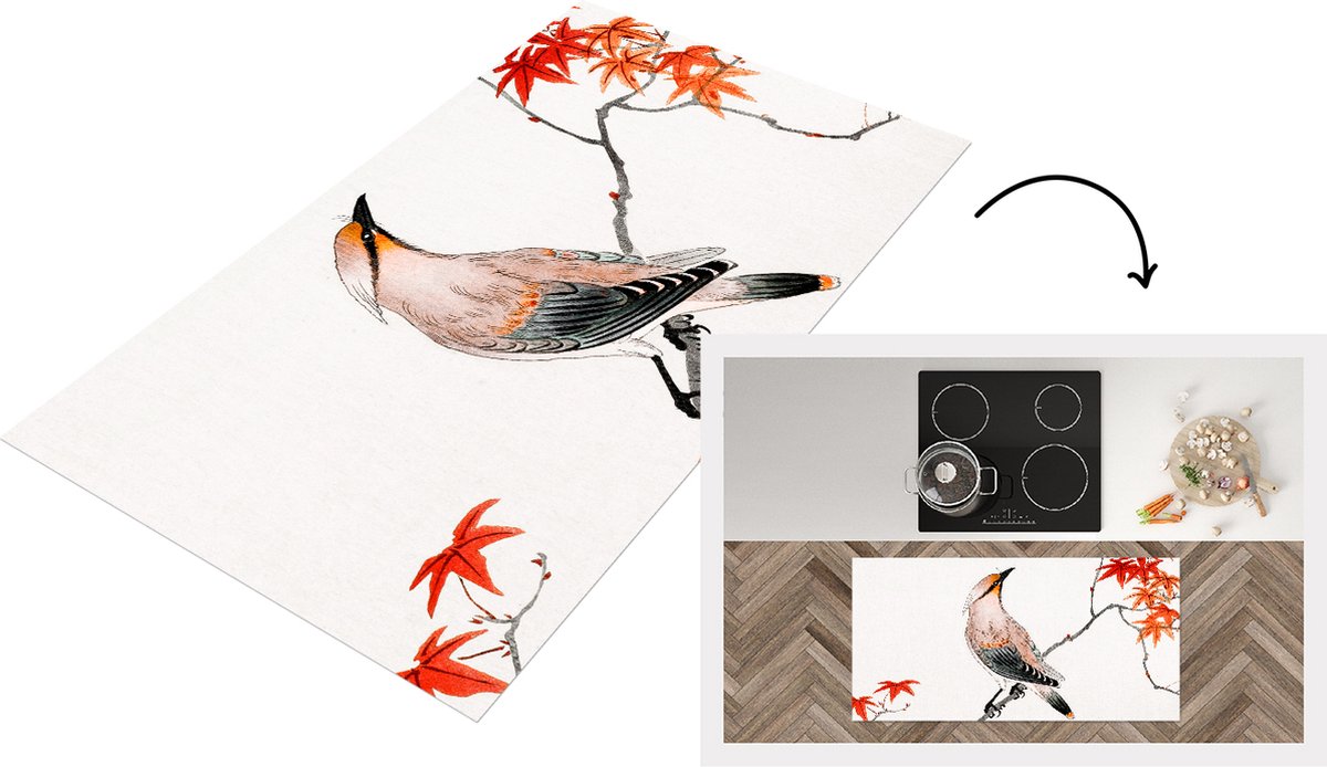 KitchenYeah Keukenloper - Loper keuken - Vogel - Japanse esdoorn - Vintage - 120x60 cm - Keukenloper vinyl Multicolor