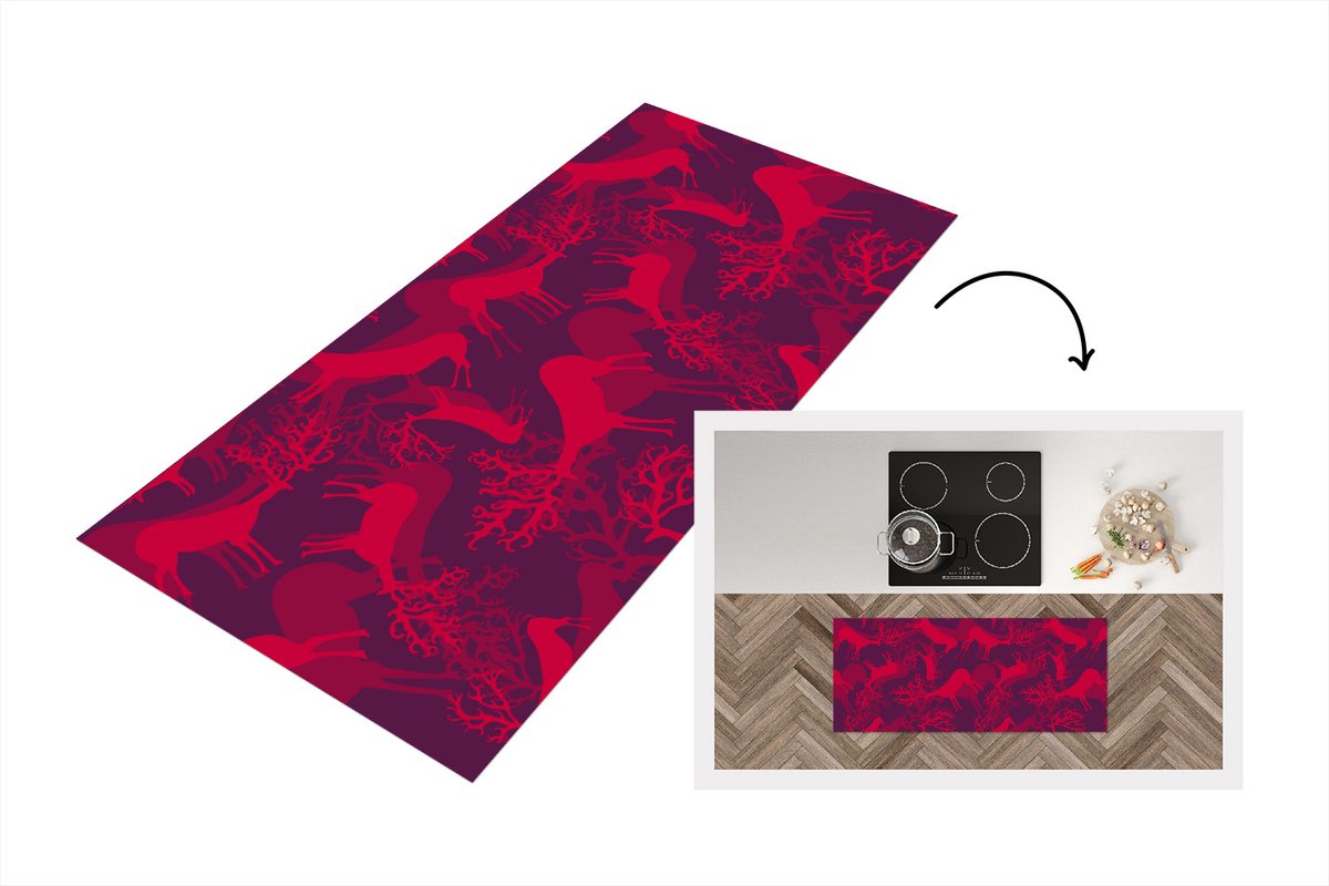 KitchenYeah Keukenloper - Loper keuken - Hert - Patroon - Kleuren - 120x50 cm - Keukenloper vinyl Multicolor