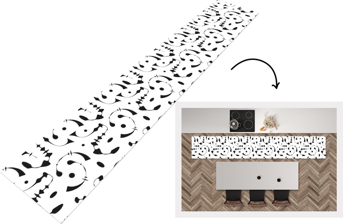 KitchenYeah Keukenloper - Loper keuken - Line Art - Abstract - Zwart Wit - Patroon - 300x50 cm - Keukenloper vinyl Zwart; Wit