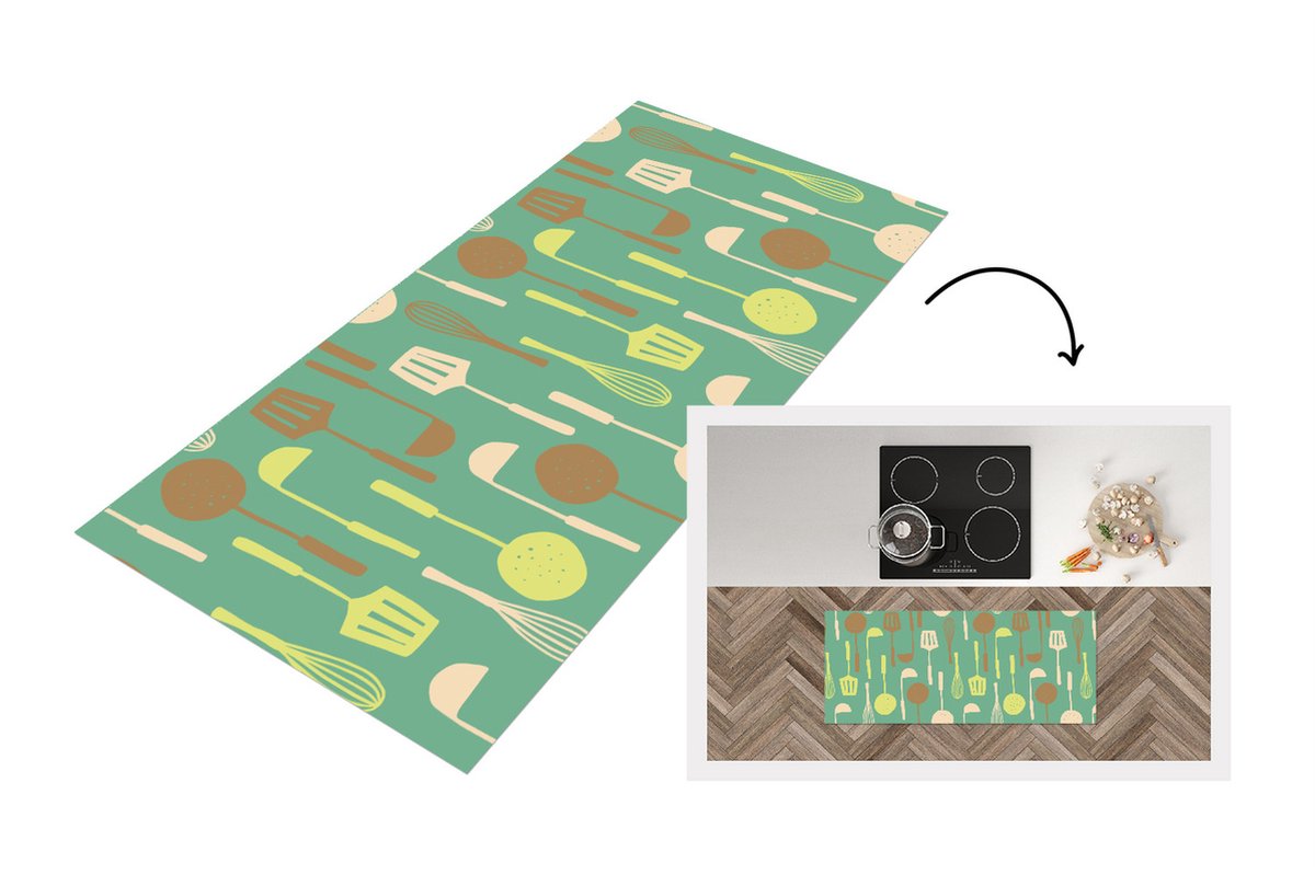 KitchenYeah Keukenloper - Loper keuken - Spatel - Lepel - Patronen - Keuken - 120x50 cm - Keukenloper vinyl Multicolor