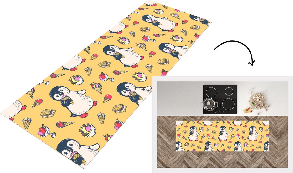 KitchenYeah Keukenloper - Loper keuken - IJs - Pinguïn - Pooldieren - Kinderen - Design - 180x60 cm - Keukenloper vinyl Multicolor
