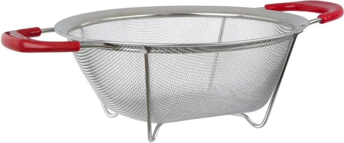 Vergiet/zeef met pootjes rood handvat 22,5 x 9 cm van RVS ...