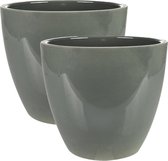 2x stuks plantenpot/bloempot in een strakke Scandinavische look antraciet Dia 18 cm en Hoogte 16 cm glanzend