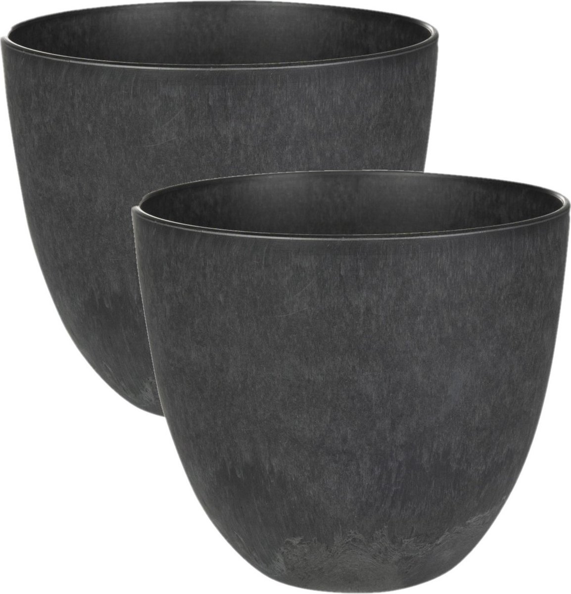 Ter Steege Bloempot - 2x - zwart - natuursteen look - D17 x H15 cm - voor binnen/buiten