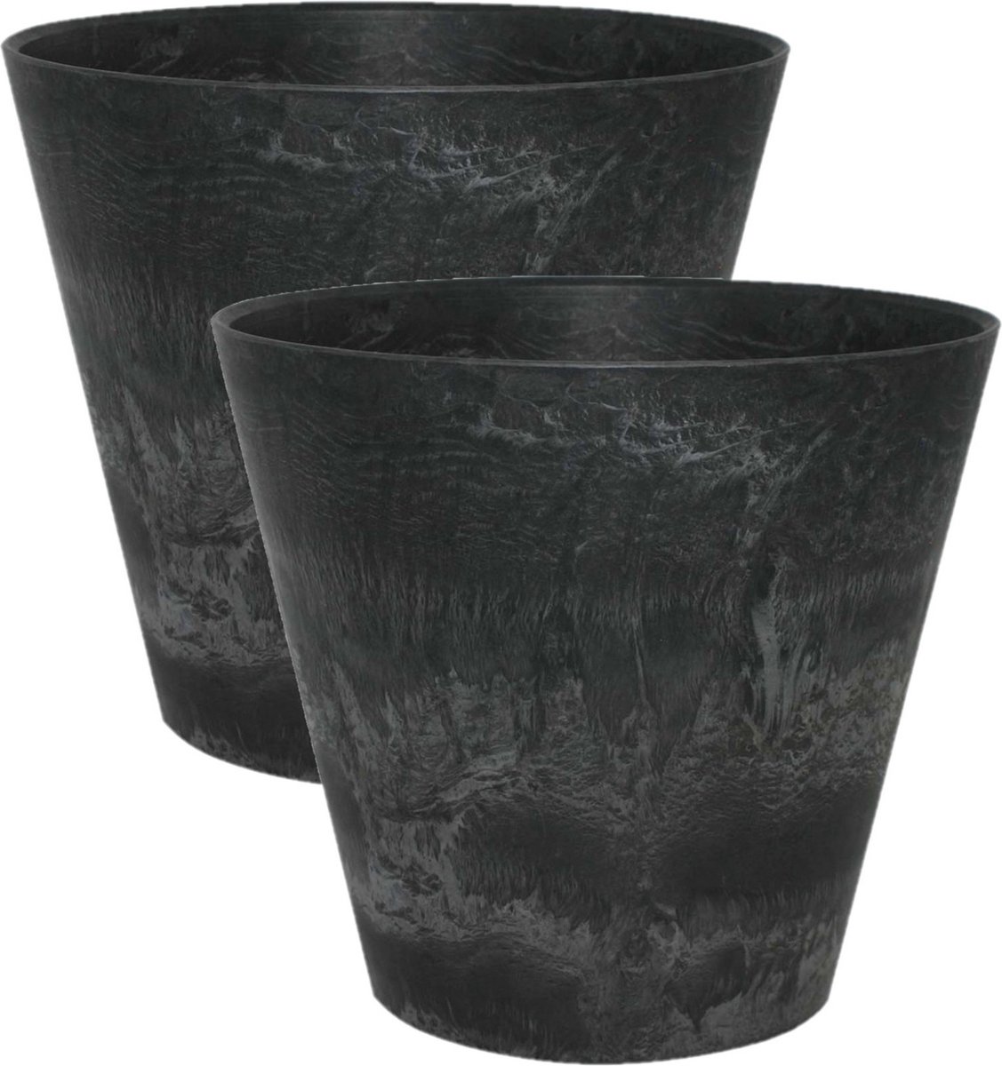 Ter Steege Plantenpot/bloempot - 3x - natuursteen look zwart - D17 x H15 cm