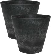 3x stuks plantenpot/bloempot tijdloze natuursteen look Dia 17 cm en Hoogte 15 cm in het Artstone zwart voor binnen/buiten