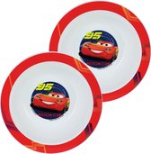 2x zakjes kunststof ontbijtbordje diep Disney Cars 16 cm - Onbreekbare kinder bordjes