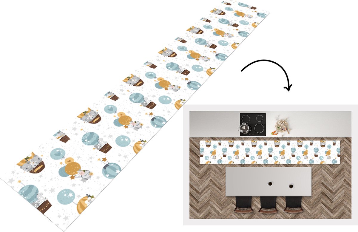 KitchenYeah Keukenloper - Loper keuken - Jongens - Patronen - Luchtballon - Kinderen - 300x50 cm - Keukenloper vinyl Multicolor